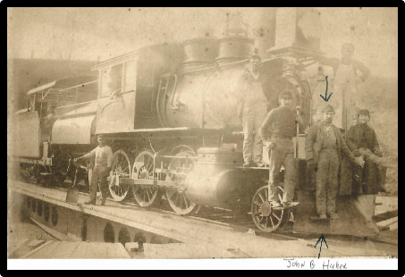Huber in front of a locomotive engine