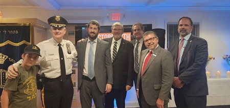 Sheriff James Gannon, Rabbi Levi Dubinsky of Chabad Center for Jewish Life, Prosecutor Robert Carroll, Commissioner Deputy Director Stephen Shaw, Sen. Anthony Bucco and MCPO Deputy Chief Jan Monrad.