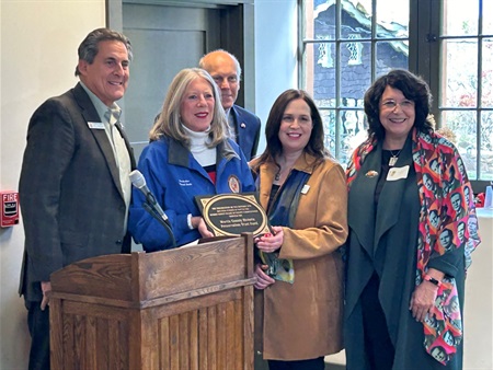 Morris County Commissioner Deputy Director Stephen Shaw, Commissioners Deborah Smith and John Krickus, Vonda K. Givens, Exec. Director of SMCF and Barbara Weiskittel, President of the SMCF Board of Trustees.