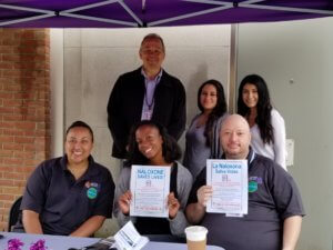 Assisting individuals who collected free Narcan from Rite Aid in Morristown on June 18 were, top row: Navigating Hope Employee Christopher Linne, Morris County Office of Temporary Assistance Social Worker Rewaida Muheisen, and OTA Employee Antonella McGee. Bottom from left, Morris County Sheriff's Officer Kayla Santos, Navigating Hope Care Navigator Ashley Reed, and Al Shurdom of the Mental Health Association of Essex and Morris. 