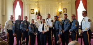 From left, Morris County Sheriff James M. Gannon, Detective Sergeant Thomas Reilly, Detective Lieutenant Walter Rawa, Detective Lieutenant Laura Flynn, Detective Captain Denise Thornton, Chief Sheriff's Officer Kelley Zienowicz, Detective Captain Mark Chiarolanza, Detective Lieutenant Aaron Tomasini, Detective Lieutenant Michael Turkot, Detective Sergeant Jamie Rae, Undersheriff Mark Spitzer