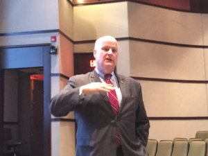 Sheriff James M. Gannon speaks to EMTs at a training class