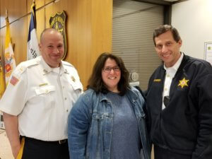 Morris County Sheriff's Office Bureau of Corrections Corporal Deanna Cucci on the day of her retirement, April 30, 2020, with Bureau of Corrections Lt. Sean Lomax and Lt. Michael Schweizer.