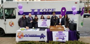 From left, Mental Health Specialist Al Shurdom, Morris County Sheriff James M. Gannon, Certified Peer Recovery Specialists Carrie Bailey and Kelly LaBar, Sheriff's Office Corporal and Hope One Coordinator Erica Valvano, Undersheriff Mark Spitzer, Sheriff's Office Director Richard Cook, Mental Health Specialist Madine Despeine-Udoh.