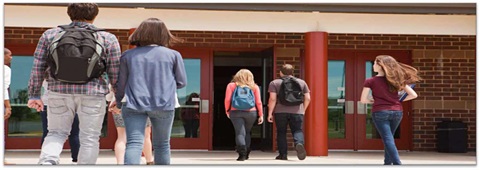 Group of students entering school