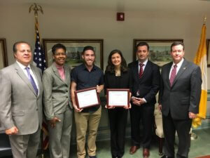 Photo: (l/r) Freeholder Tom Mastrangelo, CCM Vice President Bette Simmons, Gosden, Fontinis, Freeholder John Cesaro and CCM President Anthony Iacono