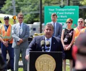 photo of Gov. Christie announcing the Route 206 preservation project at a press conference today in Somerset County