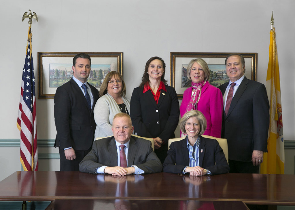 2018 Morris County Board of Chosen Freeholders. Seated in front, Freeholder Director Doug Cabana and Deputy Director Christine Myers. Standing, from left, Freeholders John Cesaro, Kathy DeFillippo, Heather Darling, Deborah Smith and Tom Mastrangelo.