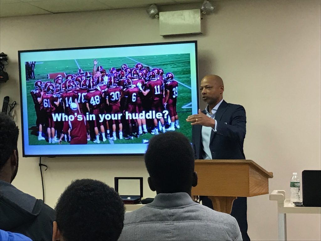 photo of Jerry Reese addressing audience at African-American Clergy Council program in Morristown