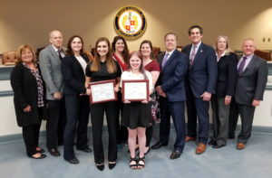 (l/r) back row: Freeholders Kathy DeFillippo, John Krickus, Heather Darling, Jennifer Burke of Bayer, Kelly Dziak of 4-H, Freeholders Tom Mastrangelo,, Stephen Shaw, Deborah Smith and Doug Cabana; front row (l/r) Kristin Osika and Johanna Pipoli (Kristen Briney could not attend) 