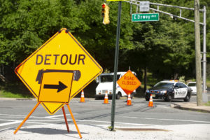 West Dewey Avenue, with detour sign in place