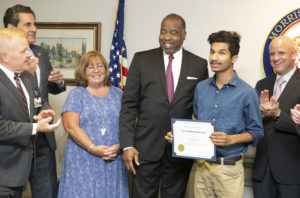 (l/r) Freeholders Doug Cabana, Stephen Shaw, Kathy DeFillippo, PSE&G's Everton Scott, Sean Sequeira, NJAC's John Donnadio