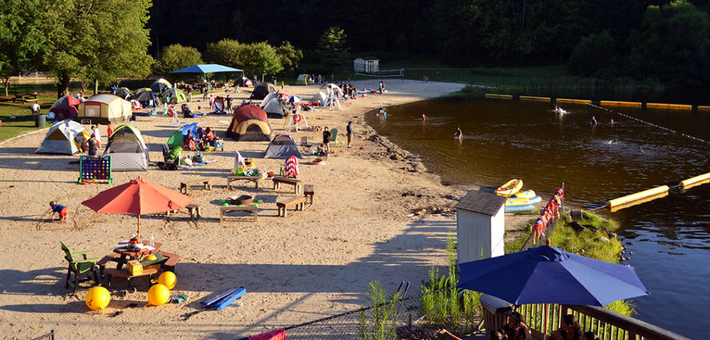 Tents On Beach at Sunrise Lake