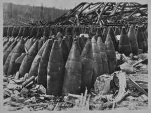 Historic photo of unexploded shells in Lake Denmark