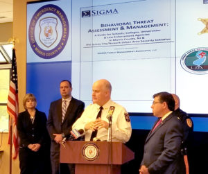 Sheriff Gannon outlines program, as Assemblyman Bucco stands at his side, at May 7 press conference