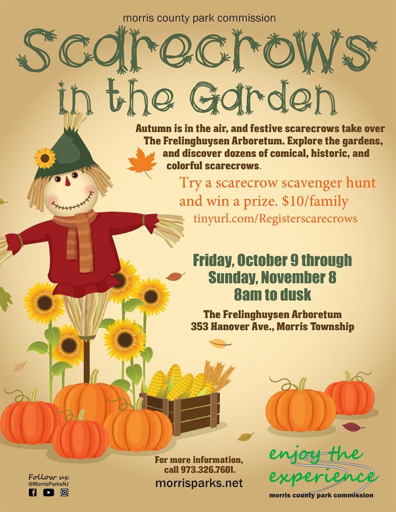 Scarecrows in the Garden. $10 per family, October 9-November 8 at the Frelinghuysen Arboretum!