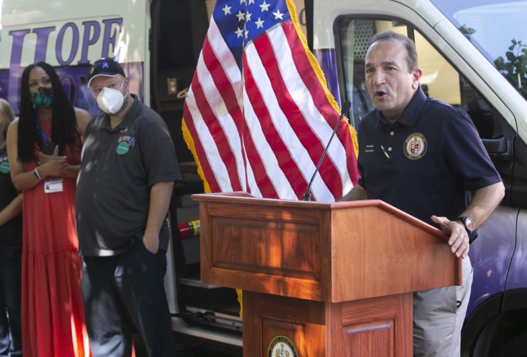 Freeholder Tayfun Selen addresses audience at new Hope One vehicle unveiling