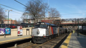 photo shows NJ Transit train pulling into Morristown station